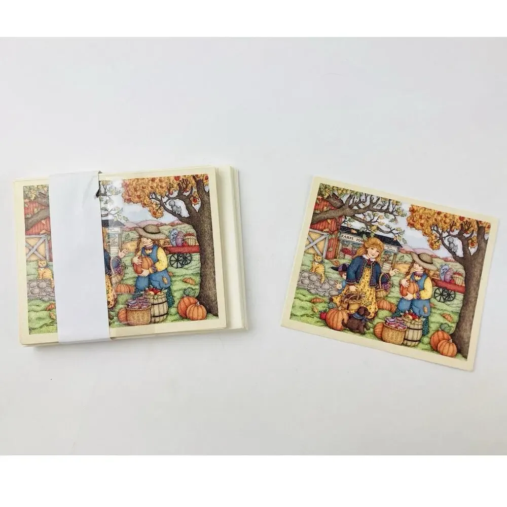 12 cards Notecards by LISA BLOWERS Blank 1995 Lang Girls Farming Pumpkins Fall C